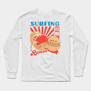 Surfing Ramen Retro Grunge Print Tee Long Sleeve T-Shirt